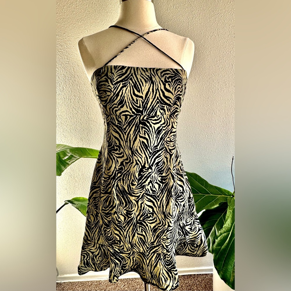Miss Lola Green and Black Zebra Print Dress